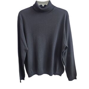 Brooks 346 100% Merino Wool Turtleneck Sweater Navy Dark Academia Old Money  L